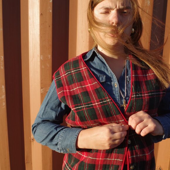 Cute Vintage Plaid Ladies 80s Vest Clueless - Picture 1 of 6